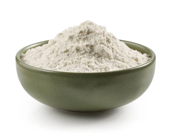 Green Ceramic Bowl Flour Isolated White Background — Stock Photo, Image