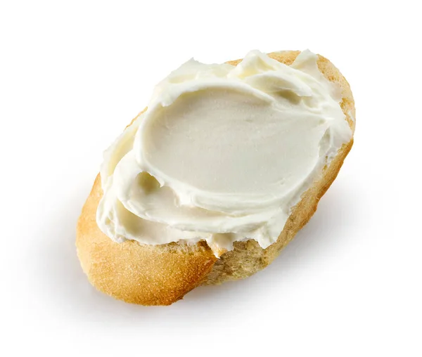 白を基調としたクリームチーズとバゲットのスライストップビュー — ストック写真