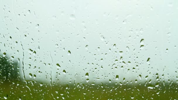 Капли дождя на стекло — стоковое видео