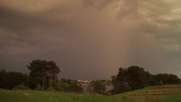 Landscape with lightning and thunderstorm — Stock Video