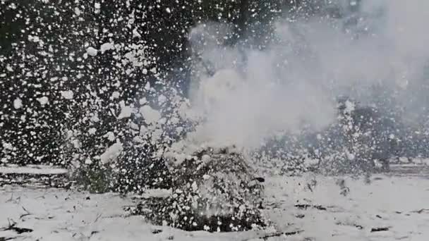 Snögubben Exploderar Med Bomb Slow Motion 1000 Fps — Stockvideo