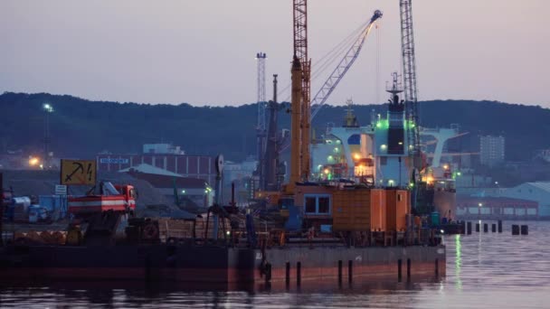 Gdynia Pologne Vers Août 2019 Travail Nuit Dans Les Ports — Video