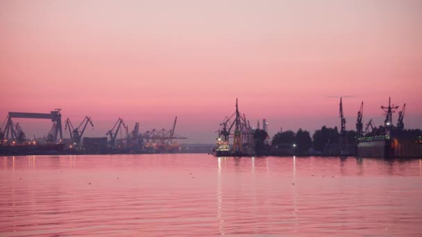 Gdynia Polonya Yaklaşık Ağustos 2019 Gdynia Limanlarında Gece Çalışması Yükleme — Stok video