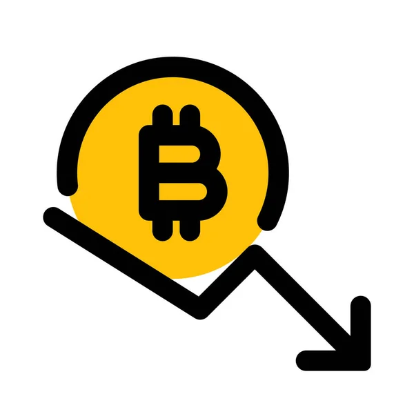 Fall Bitcoin Value Infographics Downfall Arrow Sign — Stock Vector
