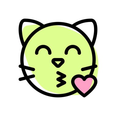 Romantik kedi suratı, gözleri kapalı öpücük yolluyor.