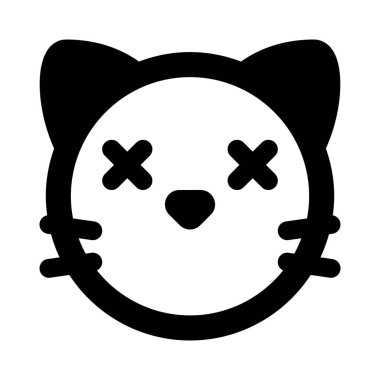 Ağzı olmayan kedi yüzlü, şaşı emojili.