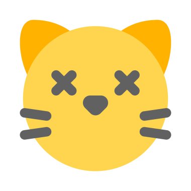 Ağzı olmayan kedi yüzlü, şaşı emojili.