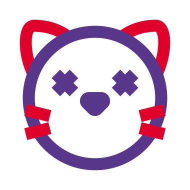 Ağzı olmayan kedi yüzlü, şaşı emojili.