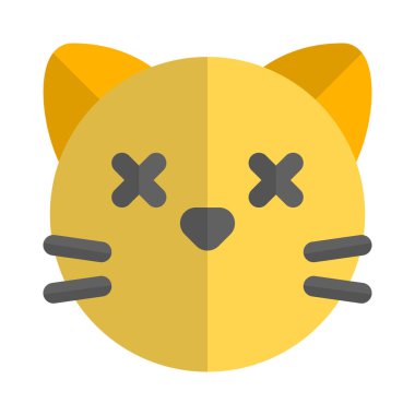 Ağzı olmayan kedi yüzlü, şaşı emojili.