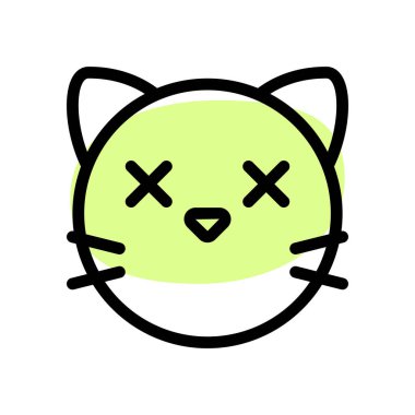 Ağzı olmayan kedi yüzlü, şaşı emojili.