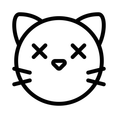 Ağzı olmayan kedi yüzlü, şaşı emojili.