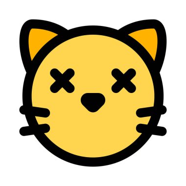 Ağzı olmayan kedi yüzlü, şaşı emojili.