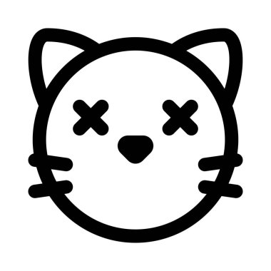 Ağzı olmayan kedi yüzlü, şaşı emojili.