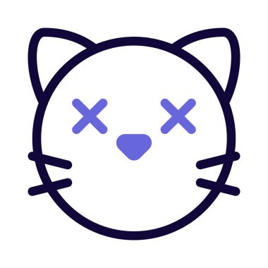 Ağzı olmayan kedi yüzlü, şaşı emojili.