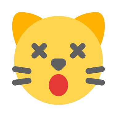 Şaşırmış kedi yüz ifadesi, şaşı gözler ve ağız simgeleri.