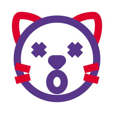 Şaşırmış kedi yüz ifadesi, şaşı gözler ve ağız simgeleri.