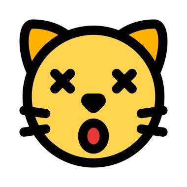 Şaşırmış kedi yüz ifadesi, şaşı gözler ve ağız simgeleri.