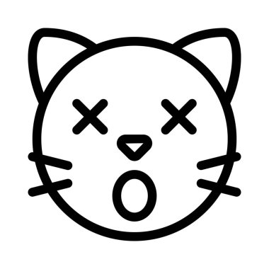 Şaşırmış kedi yüz ifadesi, şaşı gözler ve ağız simgeleri.