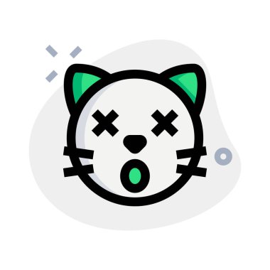 Şaşırmış kedi yüz ifadesi, şaşı gözler ve ağız simgeleri.