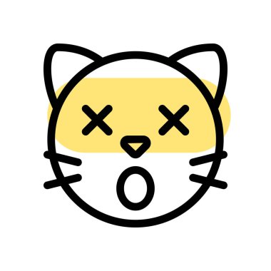 Şaşırmış kedi yüz ifadesi, şaşı gözler ve ağız simgeleri.