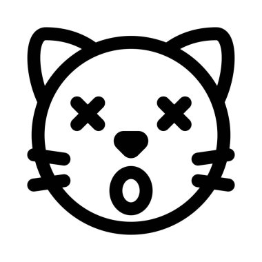 Şaşırmış kedi yüz ifadesi, şaşı gözler ve ağız simgeleri.