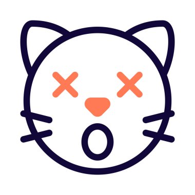 Şaşırmış kedi yüz ifadesi, şaşı gözler ve ağız simgeleri.