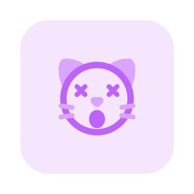 Şaşırmış kedi yüz ifadesi, şaşı gözler ve ağız simgeleri.