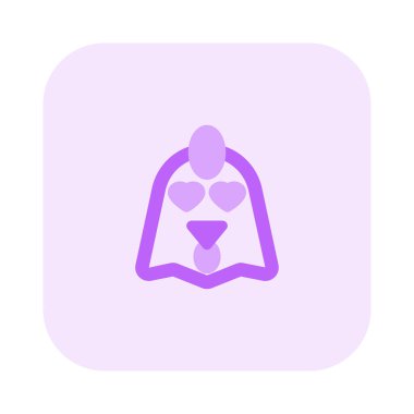 Kalp emojisi olan romantik tavuk suratı.