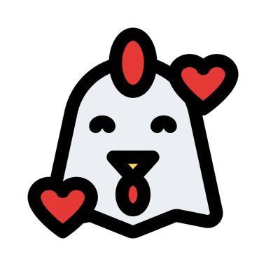 Mutlu tavuk ve kalp emoji etrafında dönüyor.