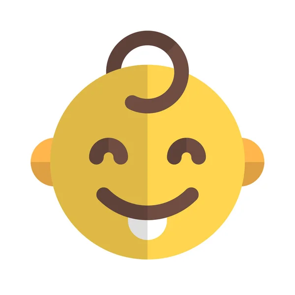 Bebé Sonriente Cara Emoticono Con Lengua Fuera — Vector de stock