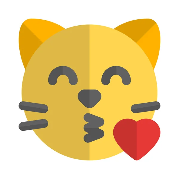 Romantik Kedi Suratı Gözleri Kapalı Öpücük Yolluyor — Stok Vektör
