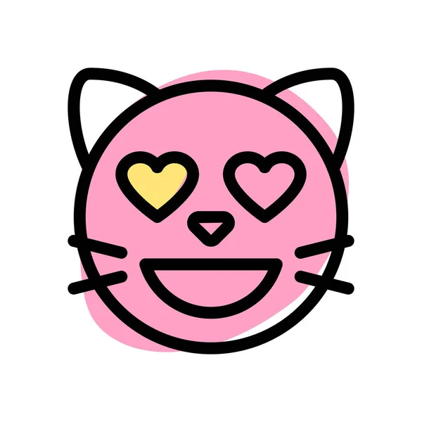 Corazón Adorable Ojos Emoji Sonriente Gato Cara — Vector de stock