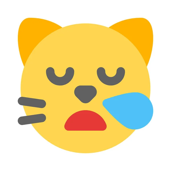 Cansado Gato Cara Emoji Con Sudor Gota — Archivo Imágenes Vectoriales