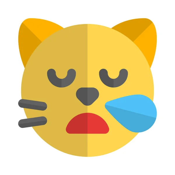 Stanco Gatto Faccia Emoji Con Goccia Sudore — Vettoriale Stock