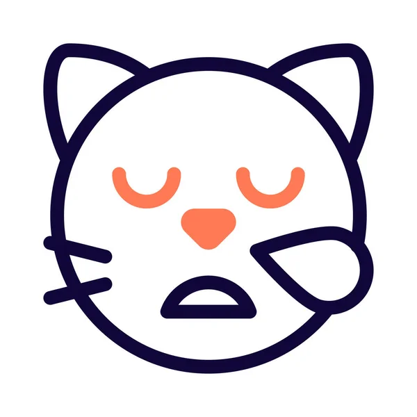 Unavený Kočičí Obličej Emoji Kapkou Potu — Stockový vektor
