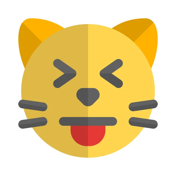 Squinting Cat Tougue Out Eyes Closed Emoticon — стоковый вектор