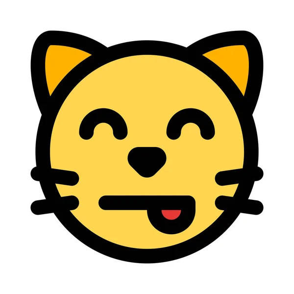 Squint Cat Emoticon Tounge Out Arckifejezés — Stock Vector