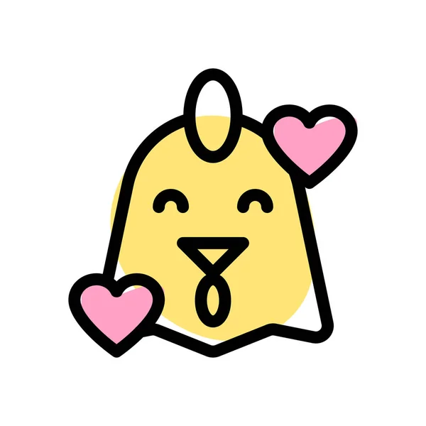 Happy Chicken Dengan Hati Berputar Sekitar Emoji - Stok Vektor