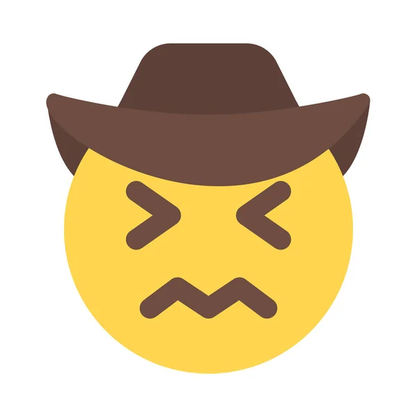 Confounded Cowboy Face Expression Hat Emoticons — Stock Vector