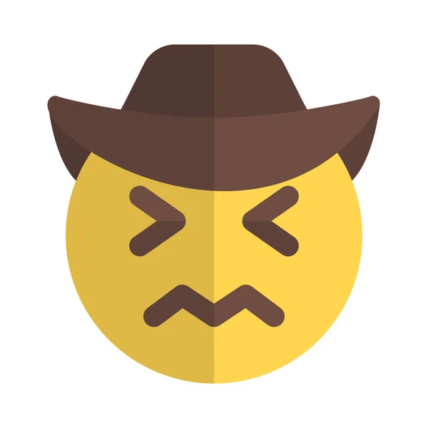 Confounded Cowboy Face Expression Hat Emoticons — Stock Vector