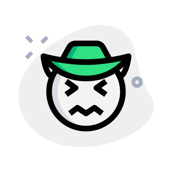 Confounded Cowboy Face Expression Hat Emoticons — ストックベクタ