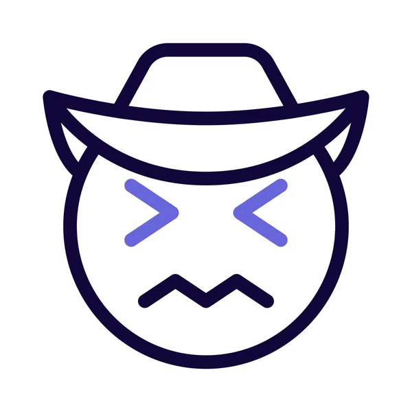 Confounded Cowboy Face Expression Hat Emoticons — ストックベクタ