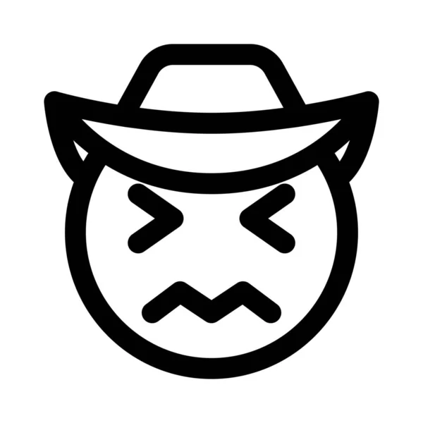 Confuso Cowboy Faccia Espressione Con Cappello Emoticon — Vettoriale Stock