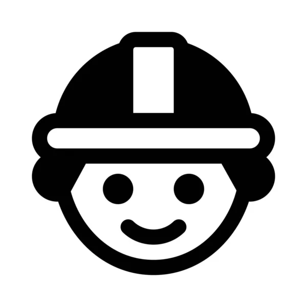 Trabalhador Construção Enfrentar Emoticon Com Capacete Segurança — Vetor de Stock