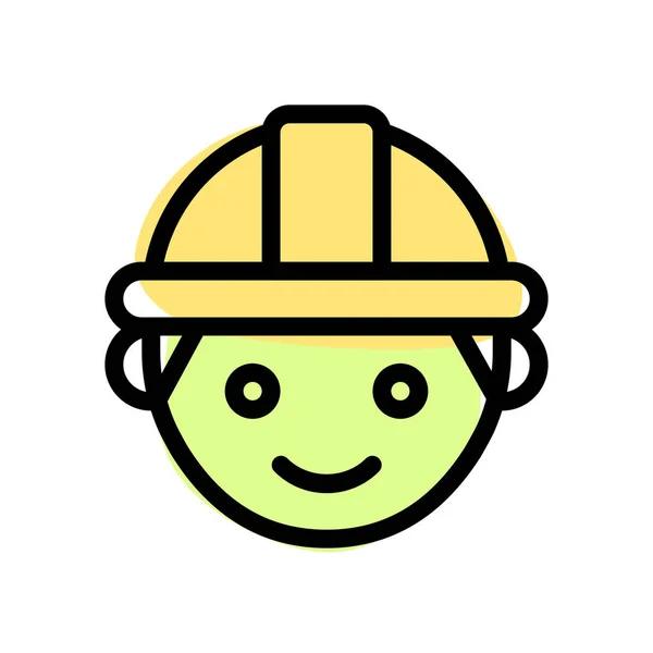 Bauarbeiter Gesicht Emoticon Mit Schutzhelm — Stockvektor