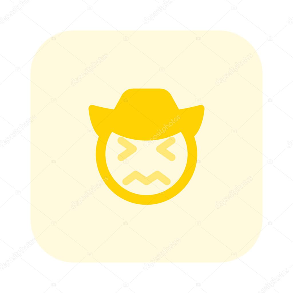 confounded cowboy face expression with hat emoticons