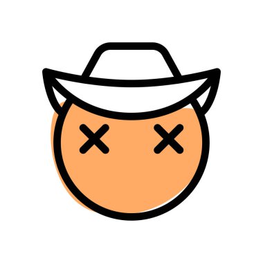 Ölü emojiye benzeyen şaşı şapkalı bir kovboy.