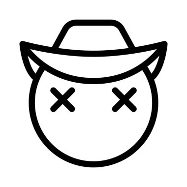 Ölü emojiye benzeyen şaşı şapkalı bir kovboy.