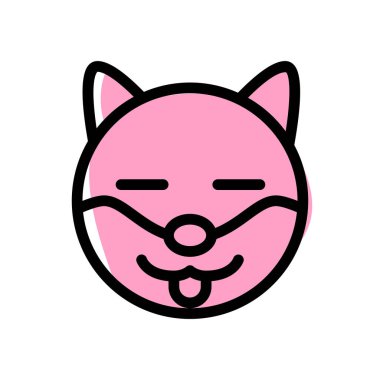 Komik köpek suratlı, gözleri kapalı ve dili dışarıda.