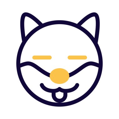 Komik köpek suratlı, gözleri kapalı ve dili dışarıda.